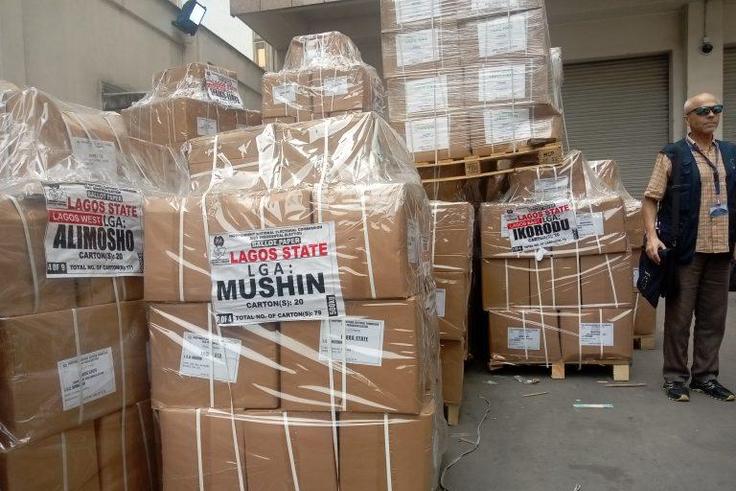 Electoral materials for distributions in Lagos on Wednesday at CBN office Lagos. [NAN]