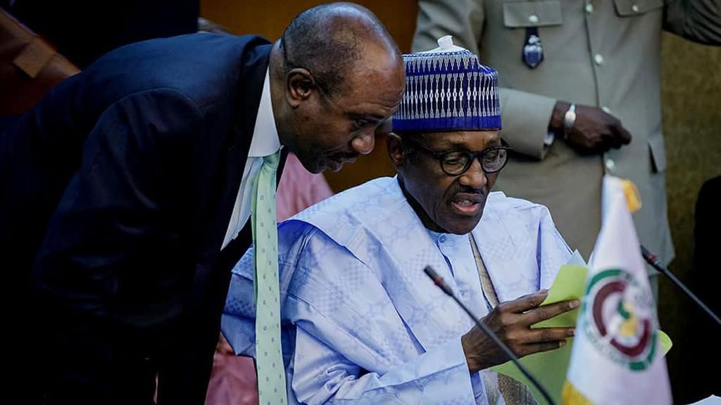 President Muhammadu Buhari and Godwin Emefiele at the 4th Meeting of the Presidential Task Force on ECOWAS single currency in Niamey Niger Republic
