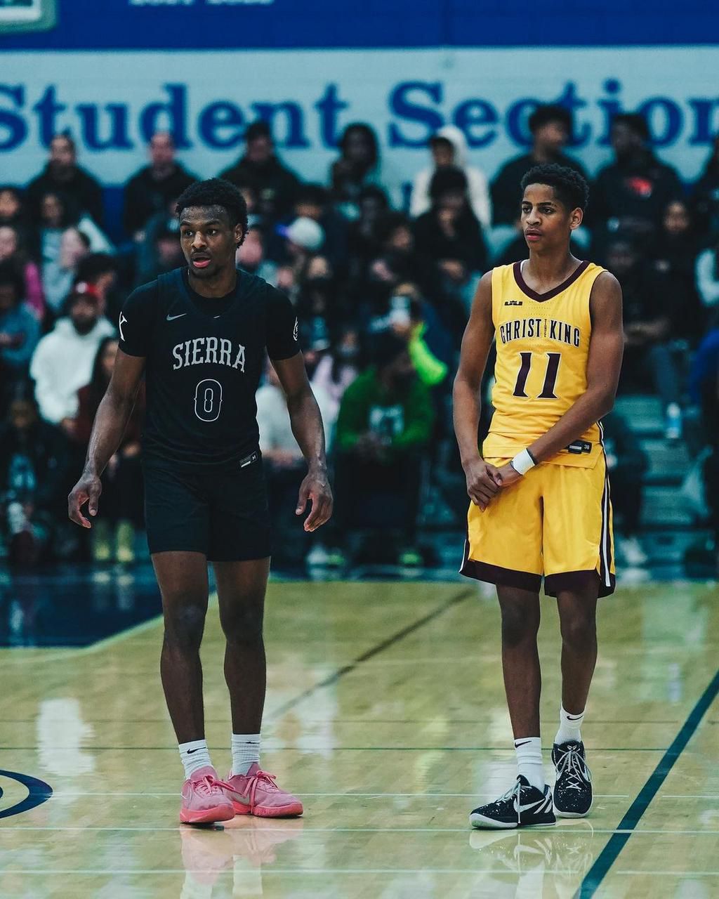 NBA legends LeBron James and Carmelo Anthony show off as their sons Bronny and Kiyan face off.