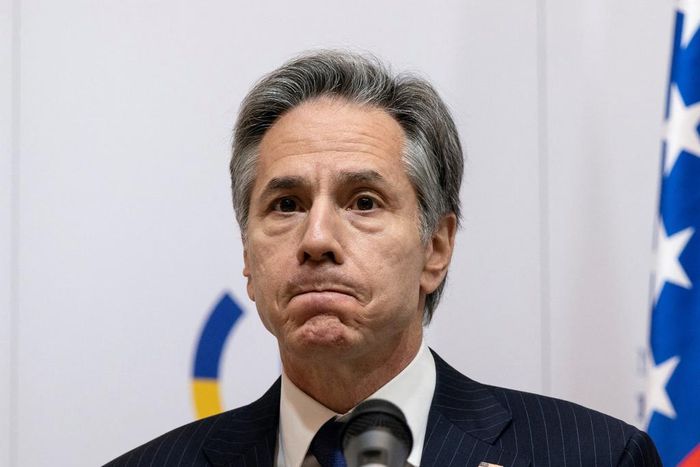 Secretary of State Antony Blinken gives a press conference following his meeting with Ukrainian Foreign Minister at the Ministry of Foreign Affairs in Kyiv, on January 19, 2022.