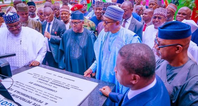 Ex-President Muhammadu Buhari inaugurates the Dangote Petroleum Refinery and Petrochemicals in Lagos State on Monday, May 22, 2023. (Presidency)