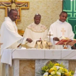 (Left) Rev. Fr. Hillary Nwajagu; Rev. Fr. Michael Ukah and Rev. Fr. Solomon Odinukwe at the Mass to celebrate the 30th Priestly Anniversary Mass of Ukah at St. Pius X Catholic Church Rosedale, New York. [NAN]