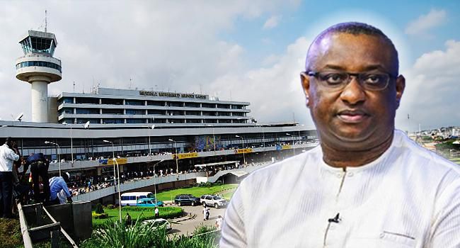 Photo illustration of Aviation Minister, Festus Keyamo, and an airport [Channels TV]