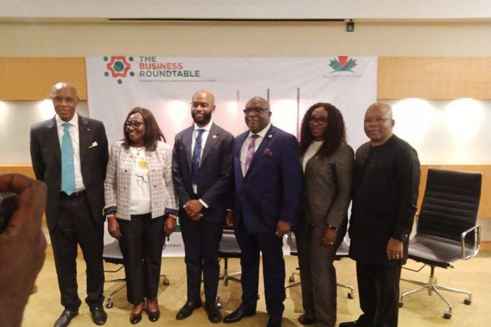 President, Nigerian-Canadian Business Association, Mrs Ebi Obaro, Mr Teshome Nkrumah, Canada’s Senior Trade Commissioner flanked by panelists at the NCBA roundtable in Lagos.