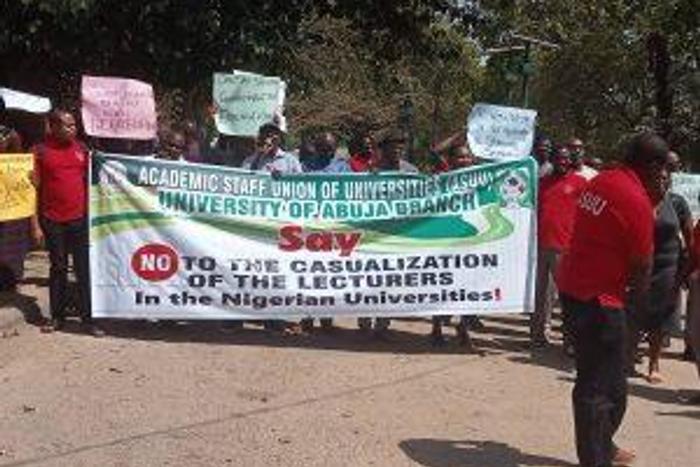 UniAbuja ASUU protest unpaid salaries.