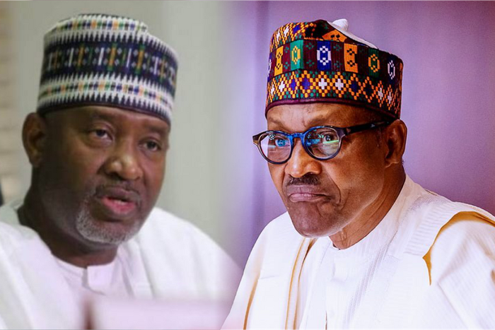 Former Aviation Minister, Hadi Sirika and former President, Muhammadu Buhari. [PG]