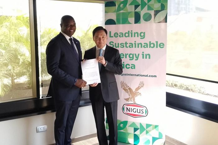 HRH Malik Ado Ibrahim, CEO and Chairman, NIGUS International (Left) and Mr Yung Ruming, CEO, Beijing Zhogmin Xinjunlong New Energy Technology Co. Ltd after the $1bn deal signing on flare gas solutions. [NAN]