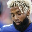 Odell Beckham Jr. of the New York Giants reacts on the sideline in the fourth quarter of a game against the Tampa Bay Buccaneers at Raymond James Stadium on October 1, 2017 in Tampa, Florida