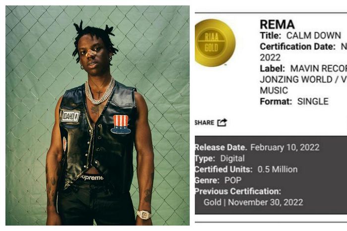 Rema's 'Calm Down' gets RIAA Gold Certification