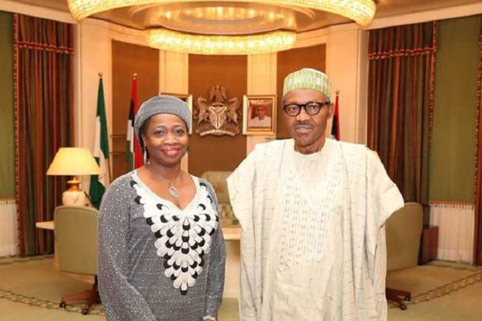 President Muhammadu Buhari condoles with Abike Dabiri-Erewa over the death of her father. [guardian]