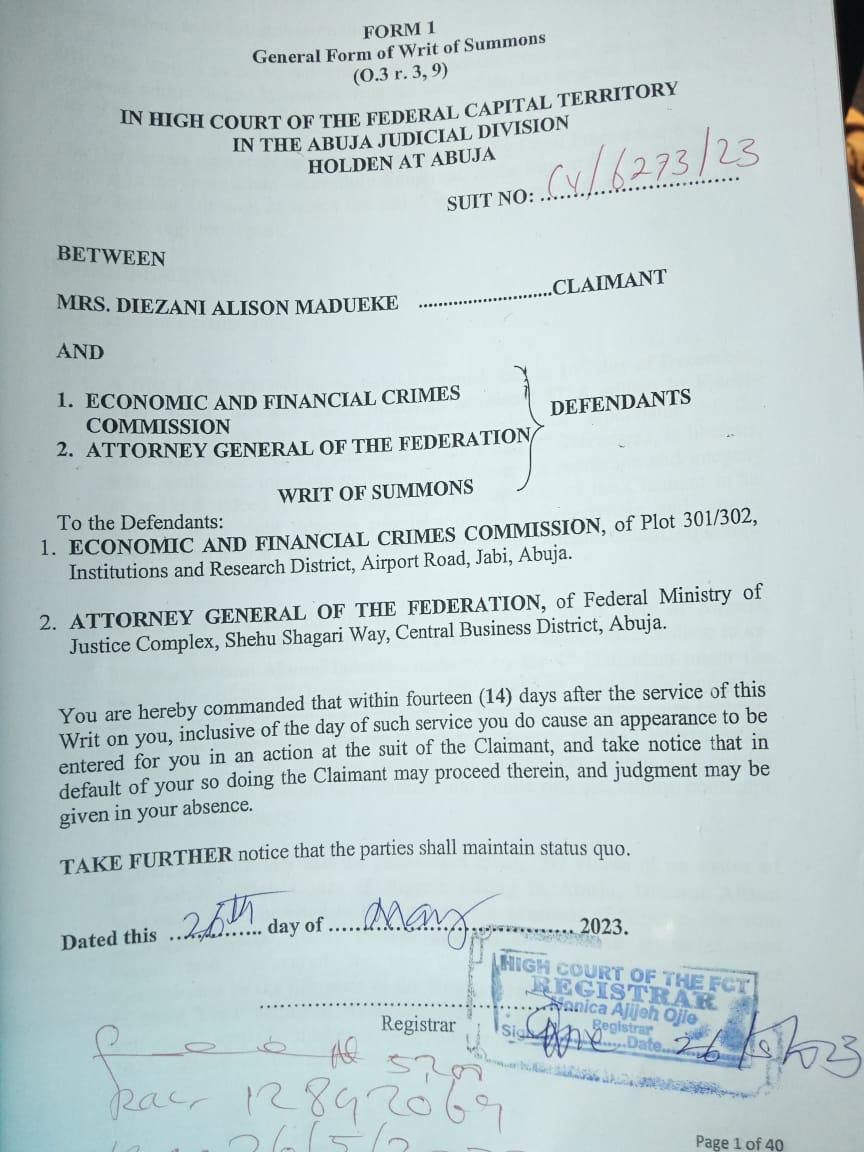 A copy of the writ of summons.