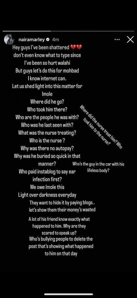 Naira Marley's Instagram Story September 15, 2023