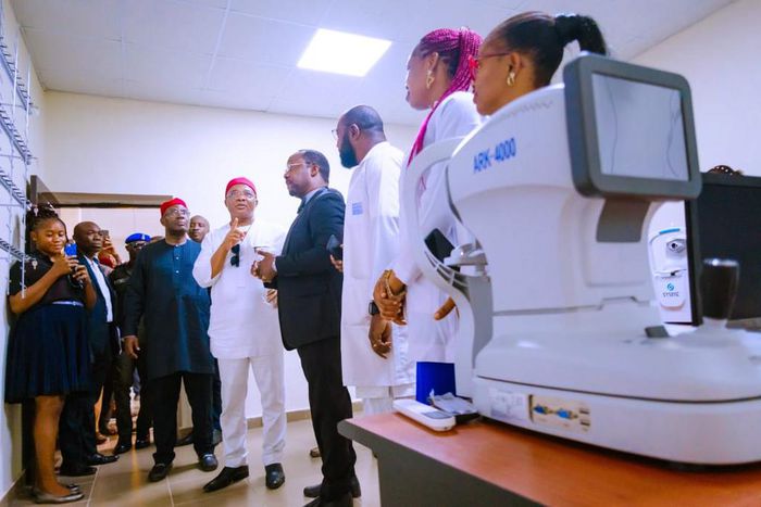 Governor Hope Uzodinma during the commissioning of the 42-bed general hospital in Oguta LGA. [IMSG]