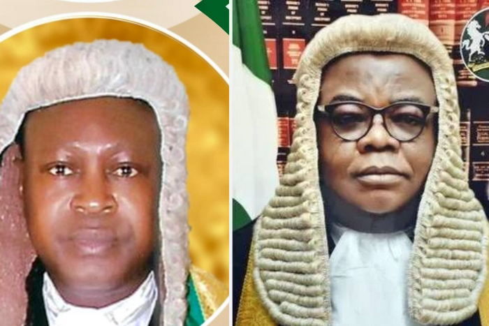 Hon. Justice Peter Hoommuk Mallong of the Federal High Court and Justice Chima Centus Nweze of the Supreme Court