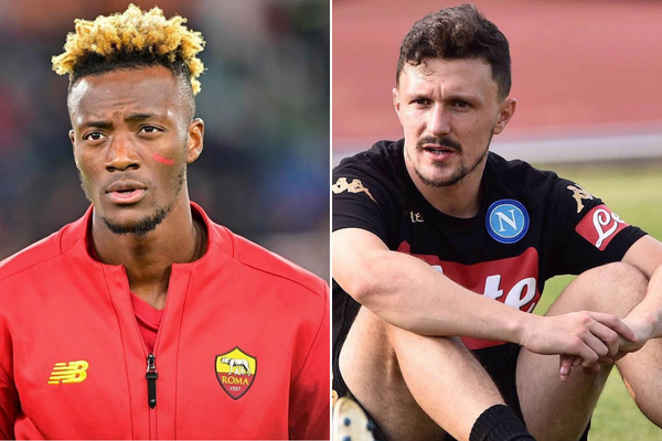 Tammy Abraham of Roma (L) and Mario Rui of Napoli (R)