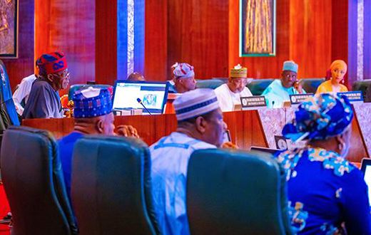 President Bola Tinubu and his cabinet members during their inaugural Federal Executive Council meeting. [Channels TV]