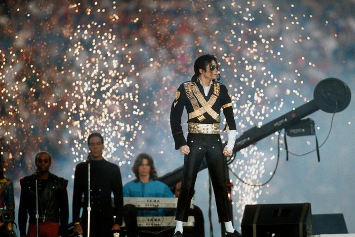 Michael Jackson's 1993 military-style jacket and gold harness suit jacket with gold is still one of the most iconic Super Bowl halftime show costumes.