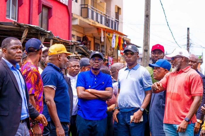 Governor Babajide Sanwo-Olu during a visit to Lagos Island for an on-site inspection of some areas affected by floods [LASG]