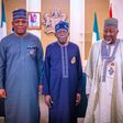President Bola Tinubu (M), Minister of Steel Development, Shuaibu Abubakar Audu (L) and Defence Minister, Badaru Abubakar (R) [Presidency]