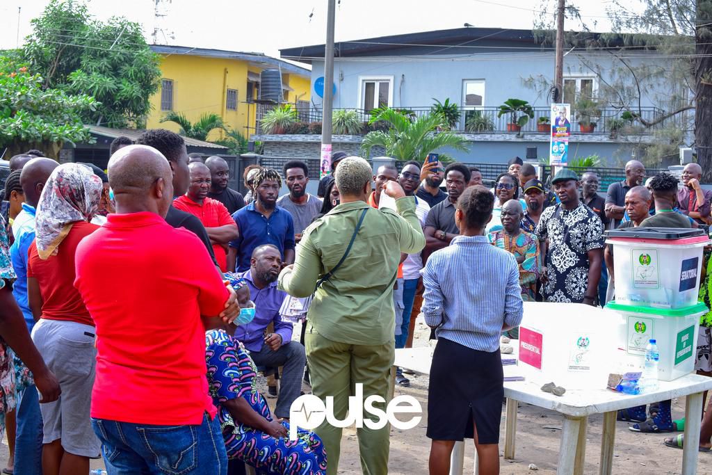 An electoral officer counts votes at a polling unit in Lagos State on February 25, 2023