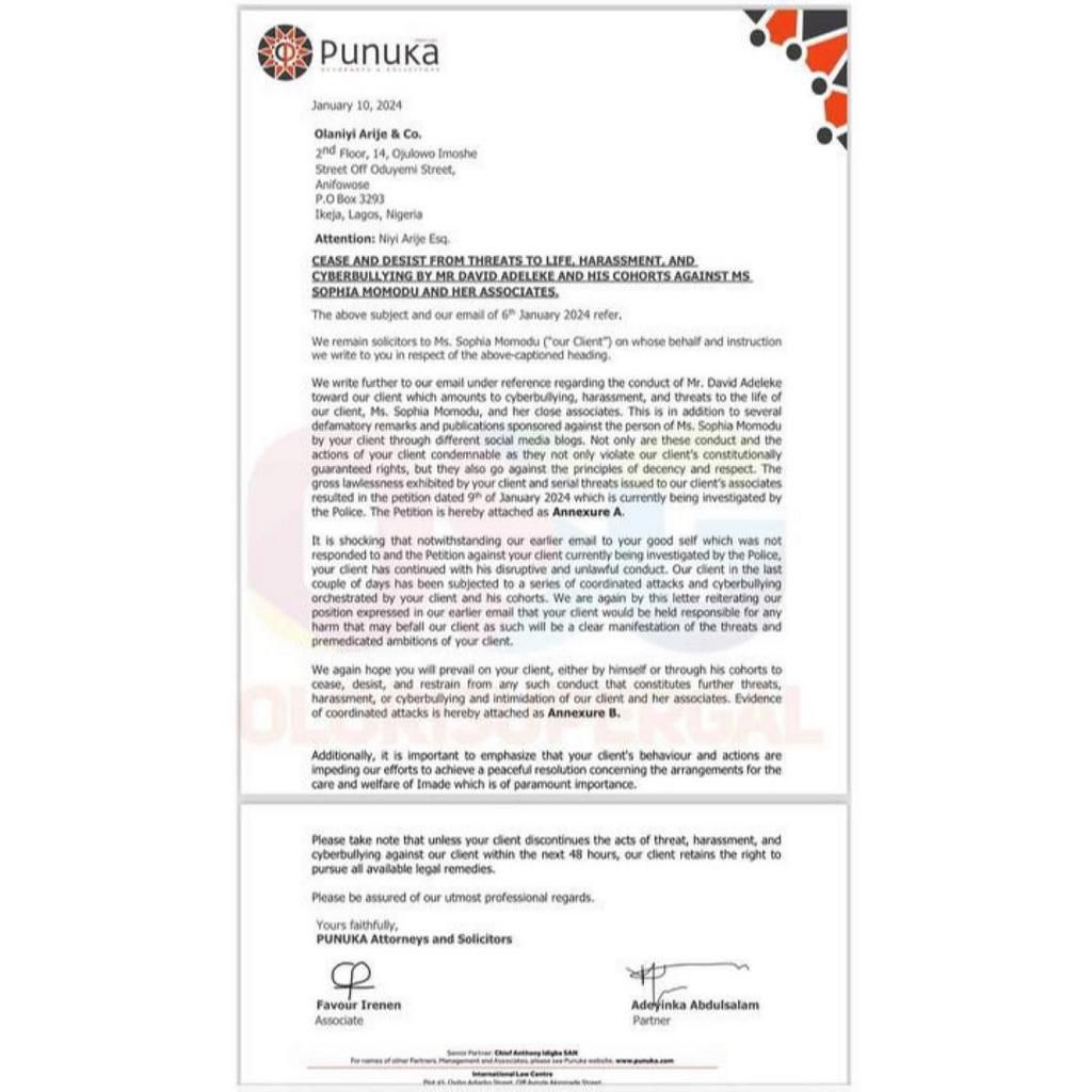 The document drafted by Momodu's lawyers