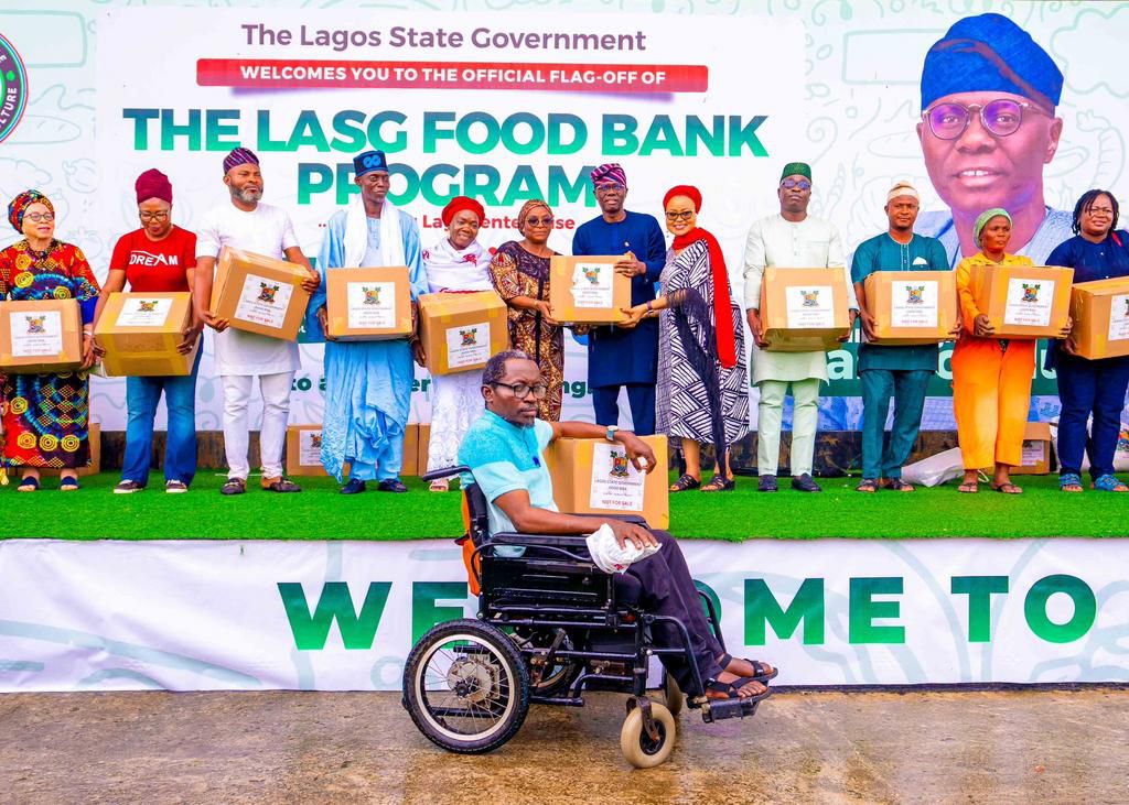 Governor of Lagos State, Mr Babajide Sanwo-Olu, flags off distribution of food items for 500,000 vulnerable households in the state, on Sunday at Lagos House, Alausa. (NAN/PHOTO)