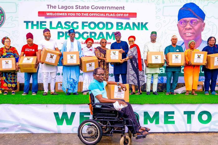 Governor of Lagos State, Mr Babajide Sanwo-Olu, flags off distribution of food items for 500,000 vulnerable households in the state, on Sunday at Lagos House, Alausa. (NAN/PHOTO)