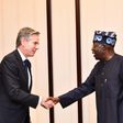 The US Secretary of State, Antony Blinken (left), shakes hands with President Bola Tinubu of Nigeria (right) [Presidency]