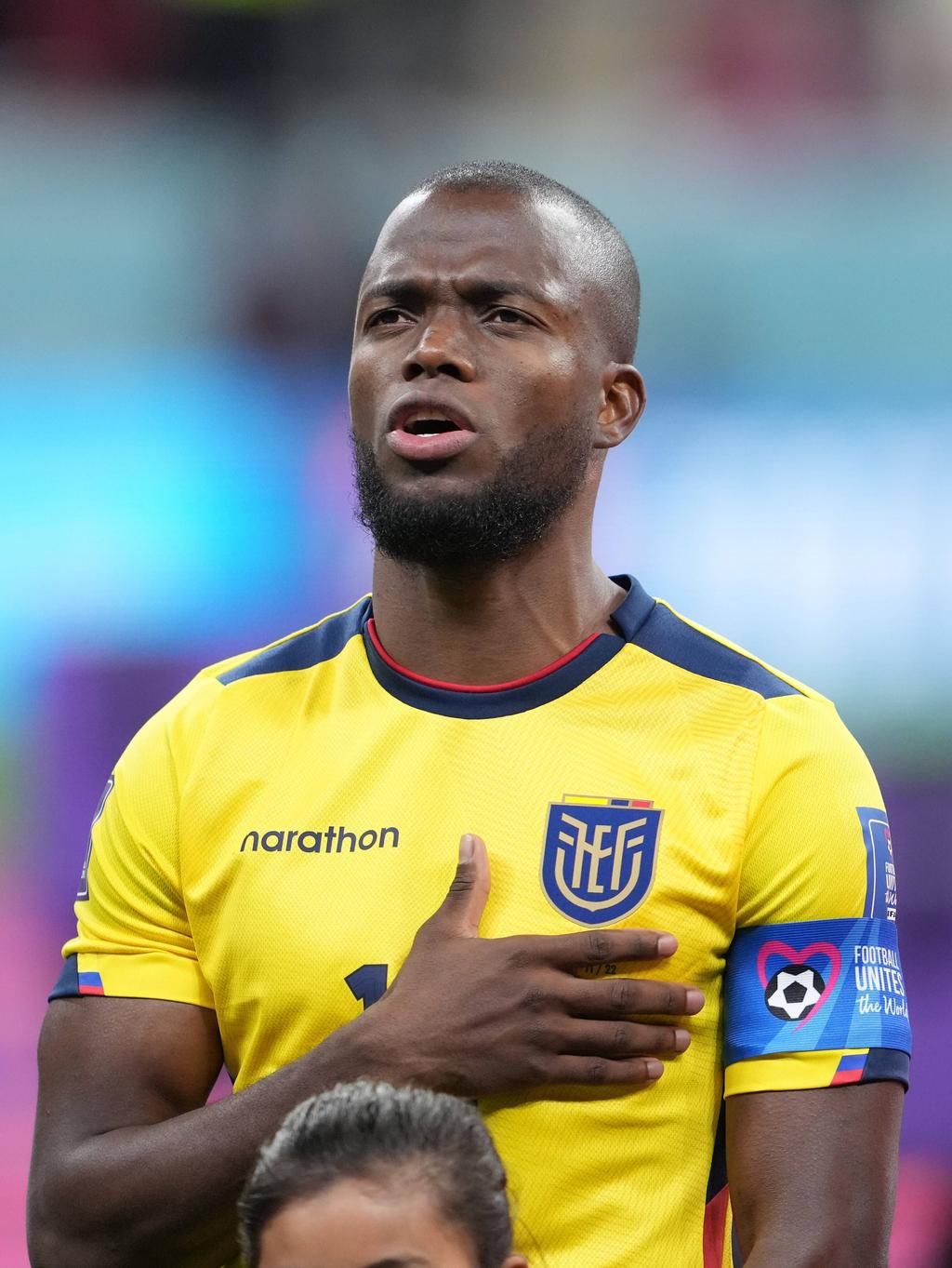 Enner Valencia of Ecuador reacts prior to the Group A match between Qatar and Ecuador at the 2022 FIFA World Cup on November 20, 2022.