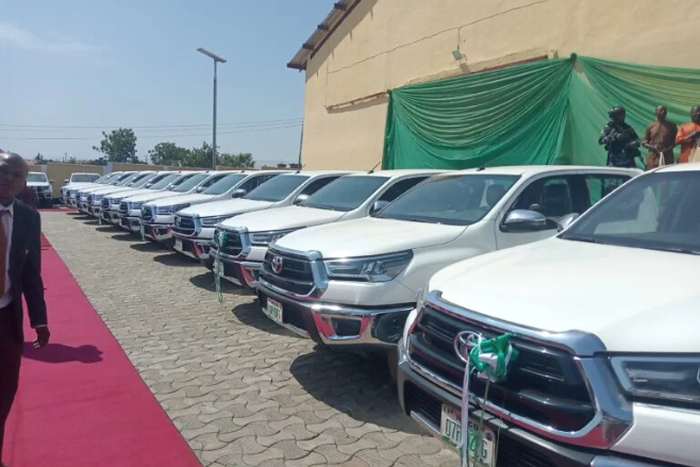 A cross secction of  the 70 new Toyota Hilux pickups inaugurated by Mamman, Minister of Education  in Minna [NAN]
