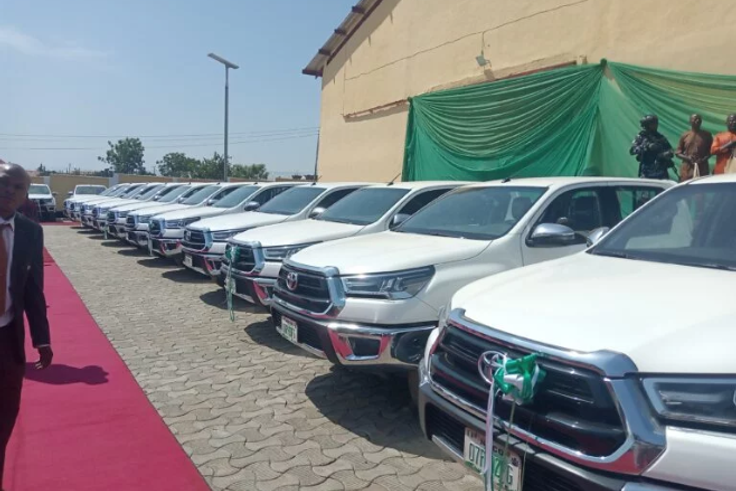 A cross secction of  the 70 new Toyota Hilux pickups inaugurated by Mamman, Minister of Education  in Minna [NAN]