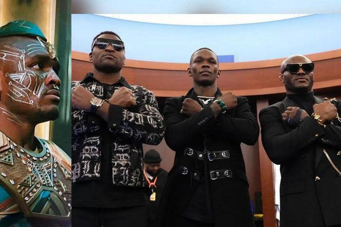 Kamaru Usman celebrates Black Panther at Israel Adesanya's downfall