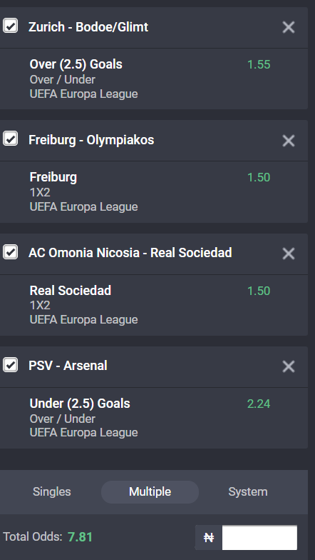 UEFA Europa League accumulator on Bet9ja