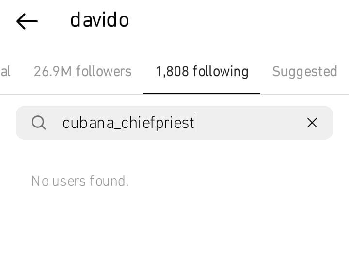 Reactions as Davido and Cubana Chief Priest unfollow each other on Instagram