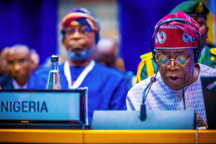 President Bola Tinubu at his AU meeting in Kenya. [Presidency]
