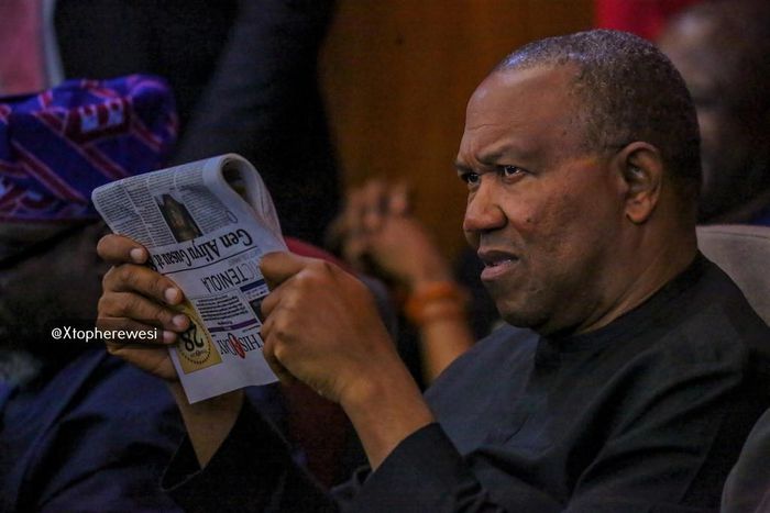 Labour Party presidential candidate, Peter Obi, attends proceedings at the presidential election petition tribunal in Abuja. [Twitter:@AlwaysJayjam]