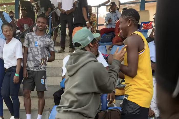 Poco Lee and Oshoala having a laugh at the Campus Mini.