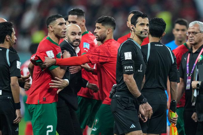 Achraf Hakimi was upset at refereeing decisions during the third place playoff against Croatia (NurPhoto)