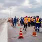 Minister of Works and Housing, Mr Babatunde Fashola inspects the maintenance work ongoing on the Third Mainland Bridge in Lagos. [Twitter/@BoluAdeosun