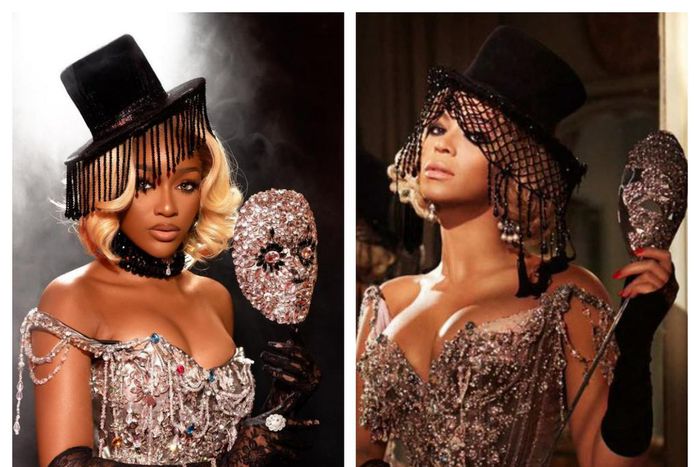 Beauty and Beyonce in similar outfits [Twitter]