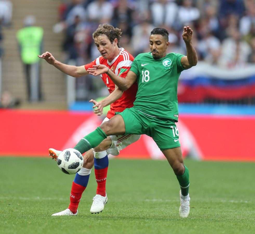 Star man Salem Al-Dawsari (right) in action for Saudi Arabia