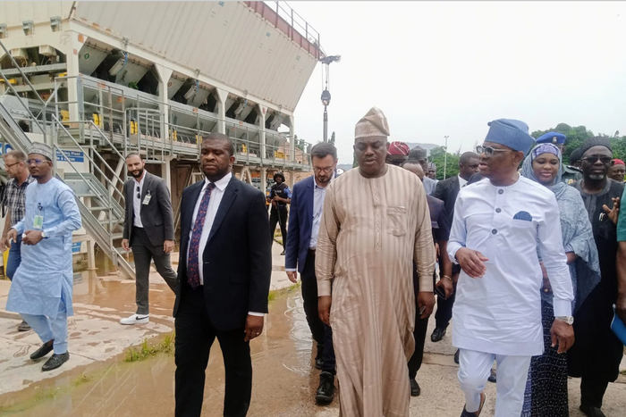 The Minister of the Federal Capital Territory, Mr Nyesom Wike and other top management of the Federal Capital Territory Administration during a visit to abandoned project sites in Abuja on Thursday. [NAN]