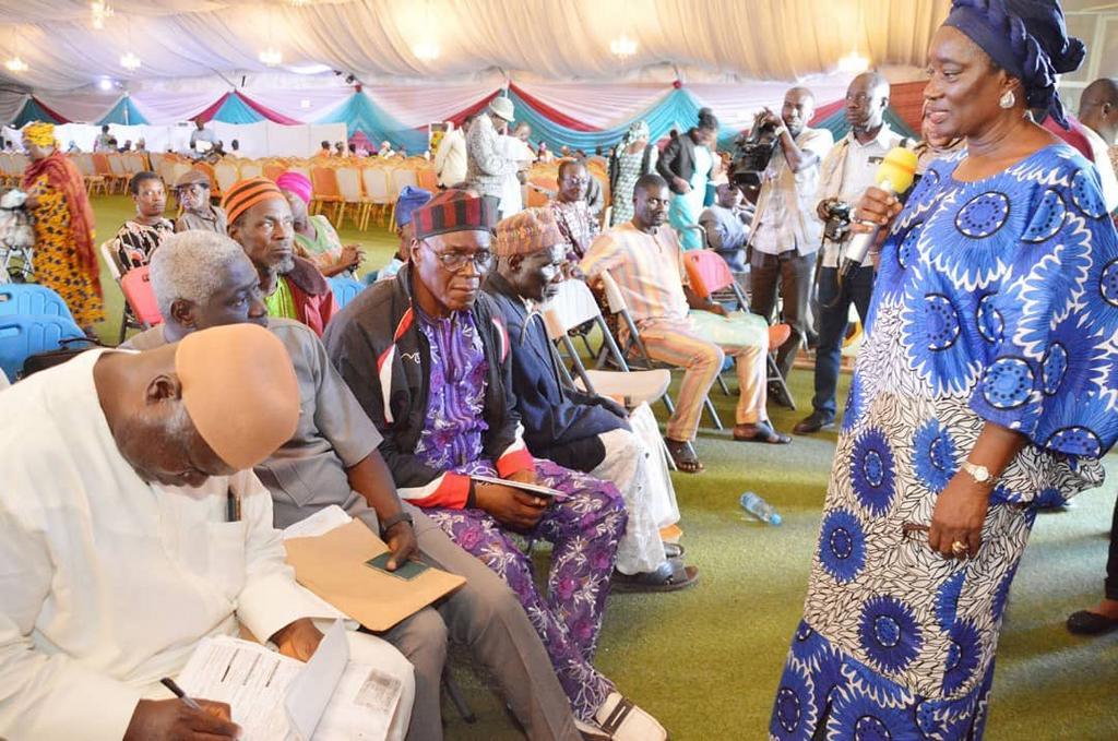 Dr Chioma Ejikeme, the Executive Secretary of the Pension Transitional Arrangement Directorate (PTAD) engages with pensioners. [Twitter/@PTADNigeria]