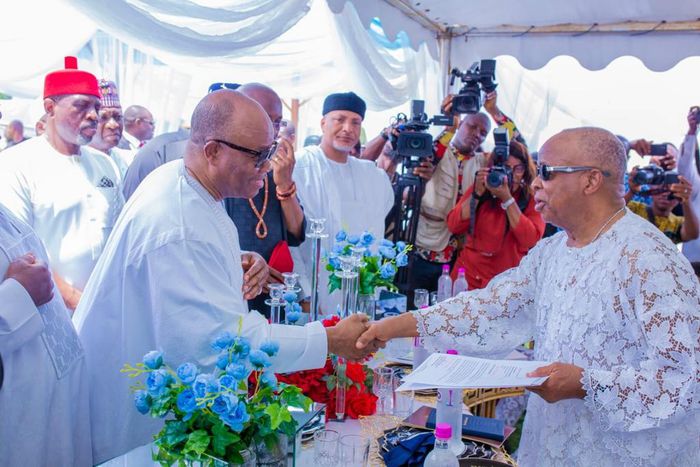Senate President, Godswill Akpabio represented President Bola Tinubu at the burial ceremony of Senator Ken Nnamani's wife. [Facebook:GodswillObotAkpabio]
