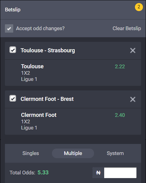 Ligue 1 accumulator on Bet9ja