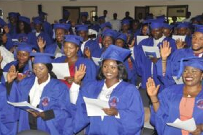 Some of the inductees during the oath-taking ceremony in the Senate Chamber of UniCal on Friday