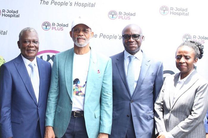 L-R: Dr. Funsho Oladipo, Managing Director R-Jolad Hospital; Prof. Akin Abayomi, Lagos State Honourable Commissioner For Health; Mr. Babajide Ogundare, Chairman R-Jolad Hospital; and Mrs. Ifueko Omoigui-Okauru, Chairman AfyA Care Nigeria Ltd.; at the u...