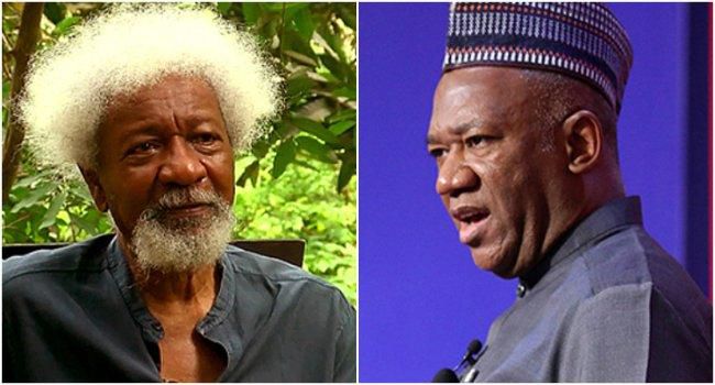 Nobel laureate Prof Wole Soyinka and Labour Party vice presidential candidate, Datti Baba-Ahmed. [Punch]
