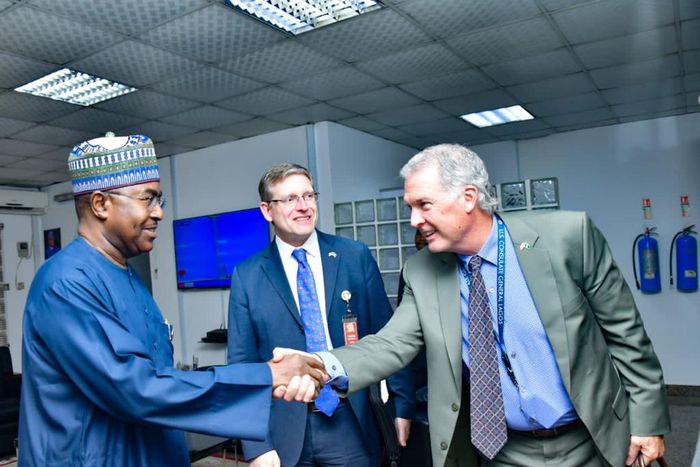 Mark Hove with the Chairman, National Drug Law Enforcement Agency, NDLEA, Brig. Gen. Buba Marwa (rtd). [Twitter:NDLEA]