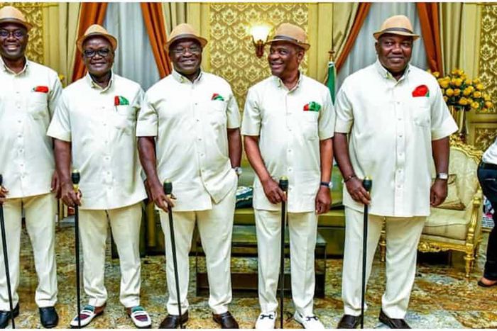 The G5 Governors: Seyi Makinde, Samuel Ortom, Okezie Ikpeazu, Nyesom Wike and Ifeanyi Ugwuanyi. (Daily Trust)